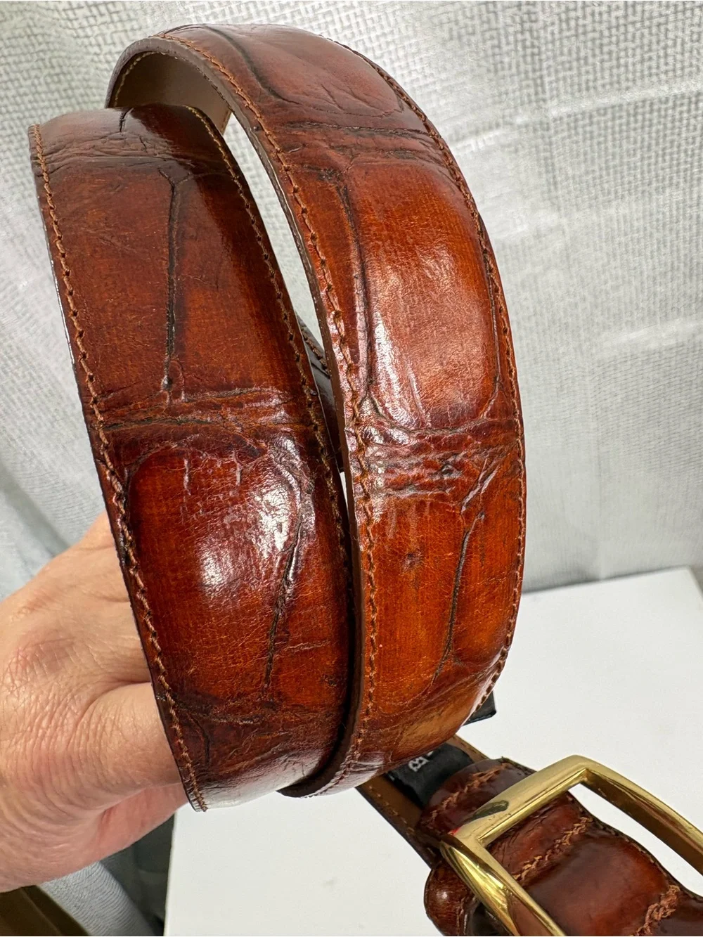 Brighton Crocodile Embossed cognac  Leather Men's Belt with Brass Buckle size 42